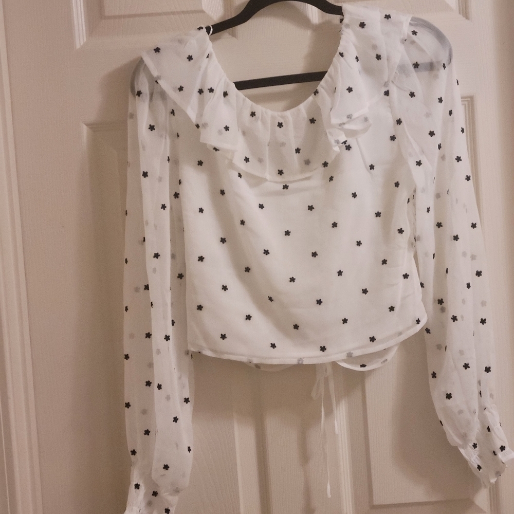 Nwt WAYF Liz Ruched Ruffle Neck Women's Blouse Size S NWT - Picture 7 of 12
